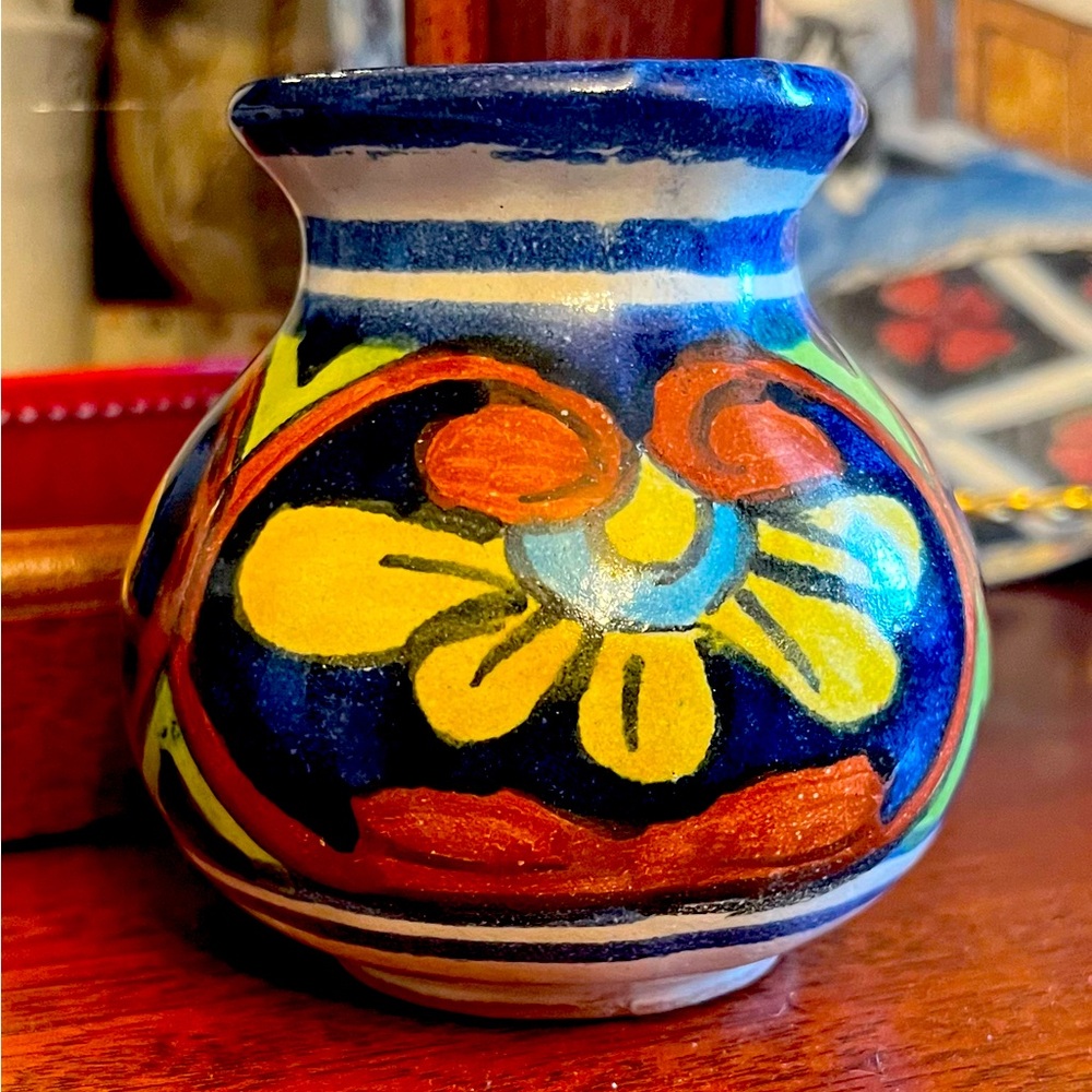 Small clay bud vase, made in Mexico